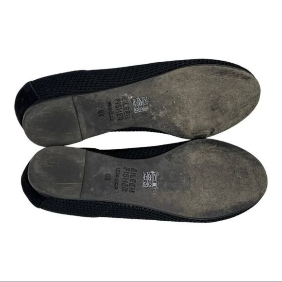 EILEEN FISHER Black Stretch Mesh Woven Fabric Flat Shoes Size 6.5 - Picture 4 of 13